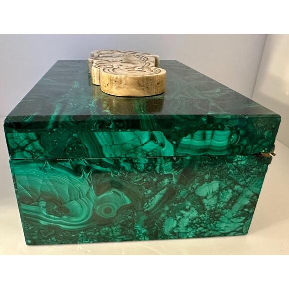Genuine Malachite Jewelry Box 7.75"x5.5"x3.25" Hinged DRC Congo - Picture 4 of 7